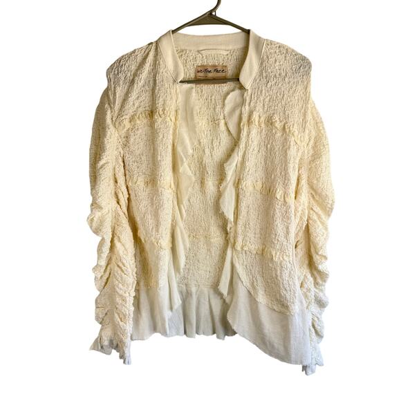 We The Free Size M White Ruffle Ruched Crinkle Scrunch Long Sleeve Shirt - Picture 1 of 6